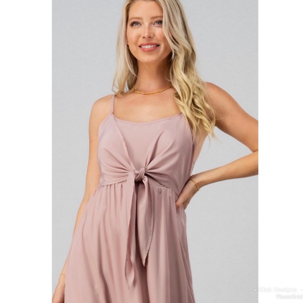 NWT Ruffled tiered maxi dress w/ knotted front Pale Pink - Picture 6 of 6